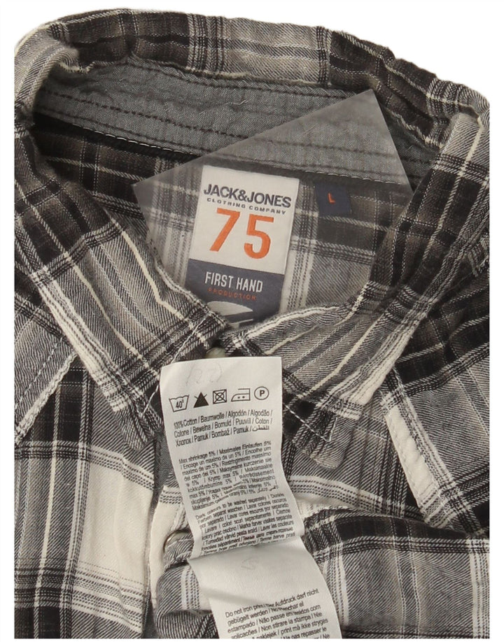 Cămașă Jack & Jones pentru bărbați cu mânecă scurtă din flanel, mare, gri din bumbac
