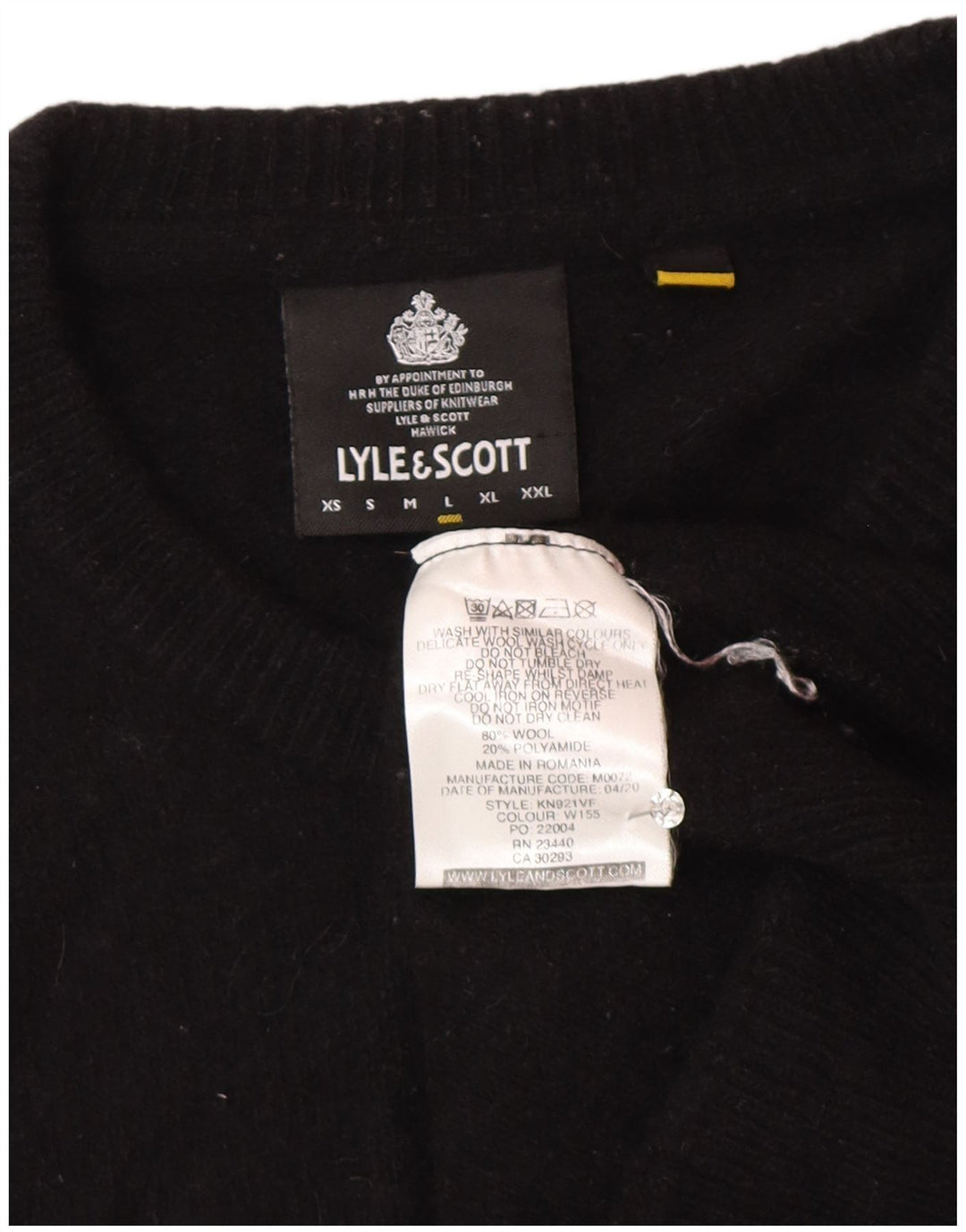 Pulover Lyle & Scott pentru damă, cu gât roșu, din lână mare neagră, UK 16