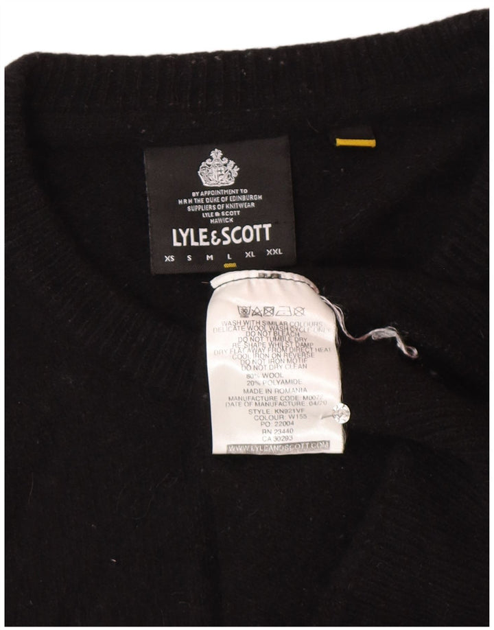 Pulover Lyle & Scott pentru damă, cu gât roșu, din lână mare neagră, UK 16