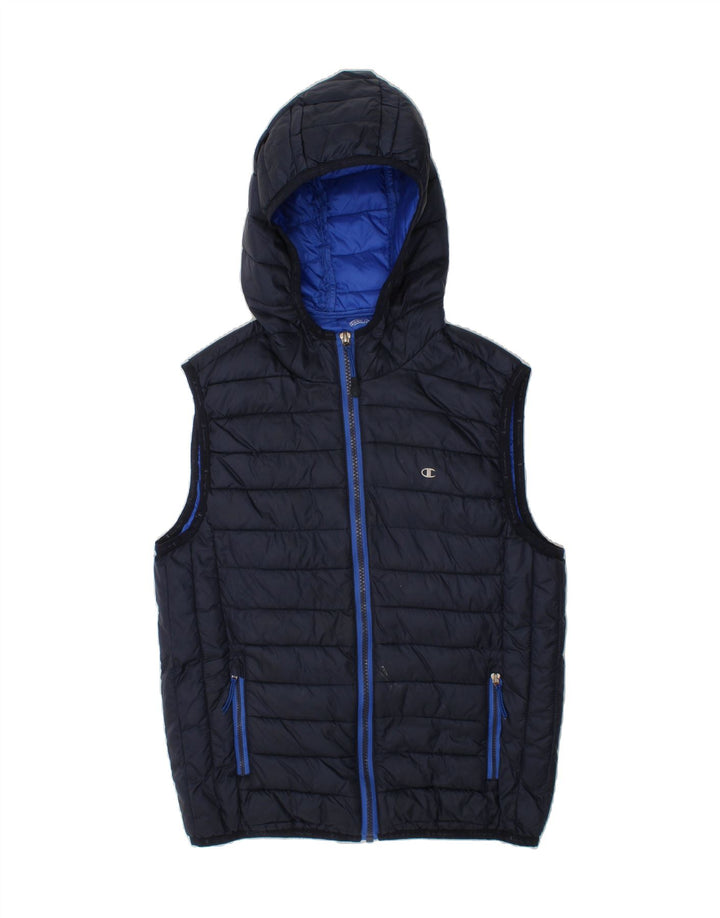 CHAMPION Boys Hooded Padded Gilet 9-10 Years Medium  Navy Blue Polyamide Vintage Champion and Second-Hand Champion from Messina Hembry 