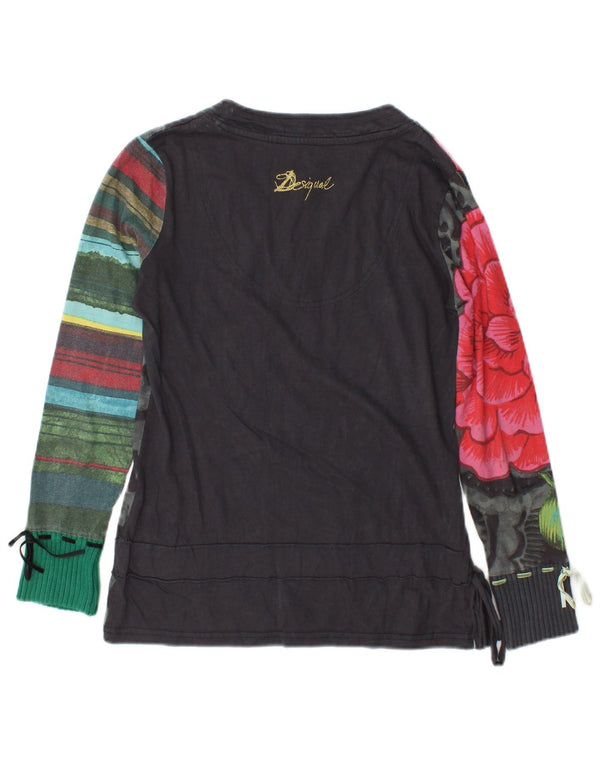 Top grafic pentru femei Desigual cu mânecă lungă UK 14 Medium Black Floral