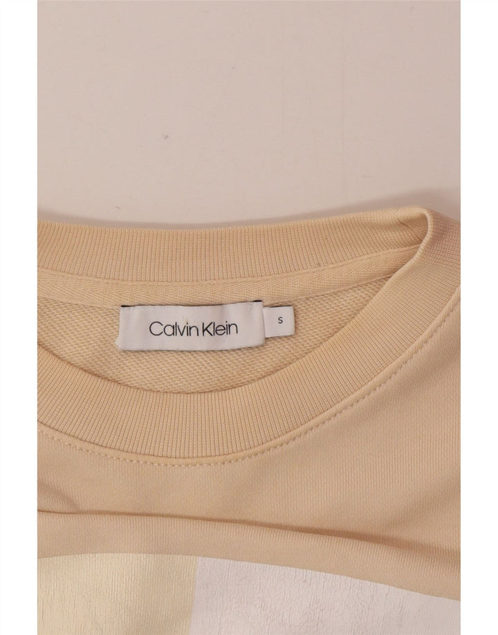 Calvin Klein Pulover supradimensionat cu grafic pentru femei UK 10 Mic Bej