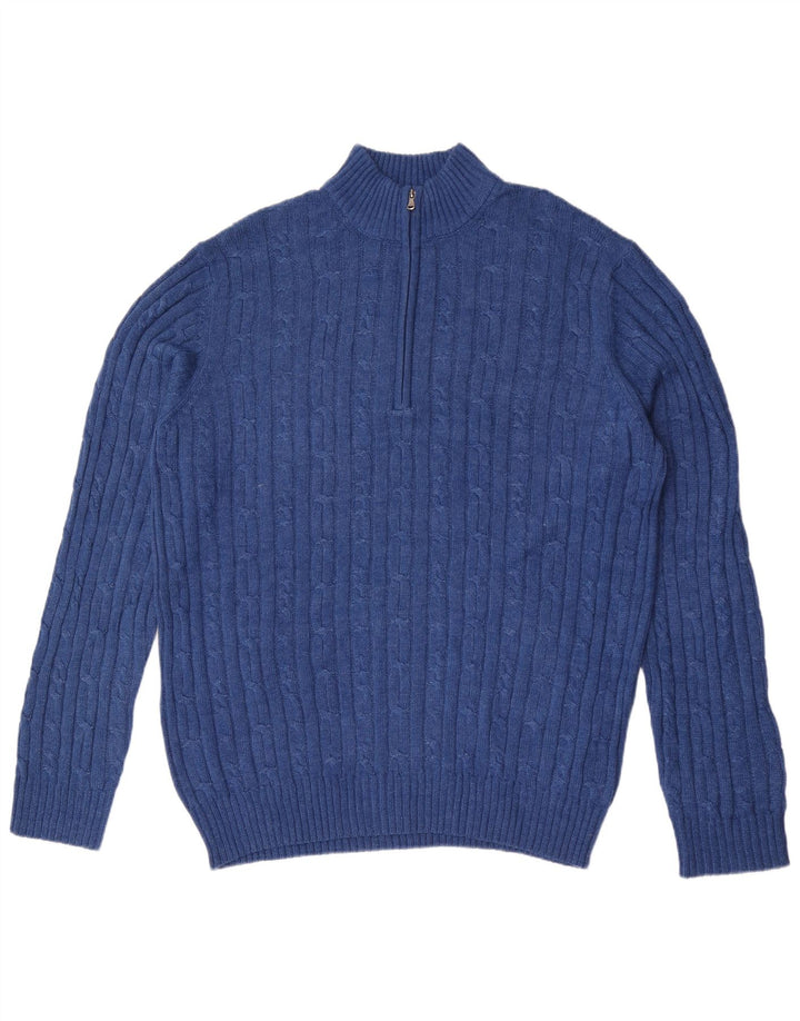 Pulover Izod pentru bărbați, cu fermoar, cu gât, bumbac mare, albastru