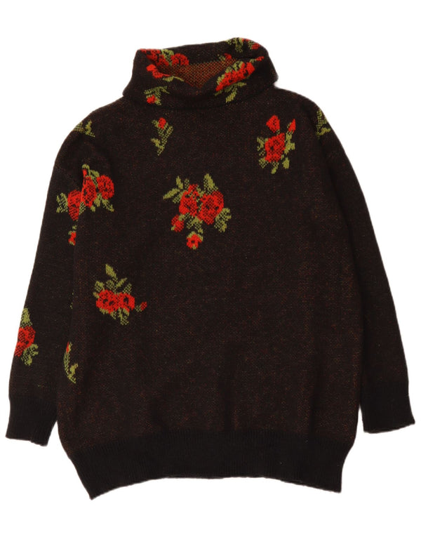 Pulover pentru femei Shein Curve cu gât rulat, UK 18 XL, poliester floral negru