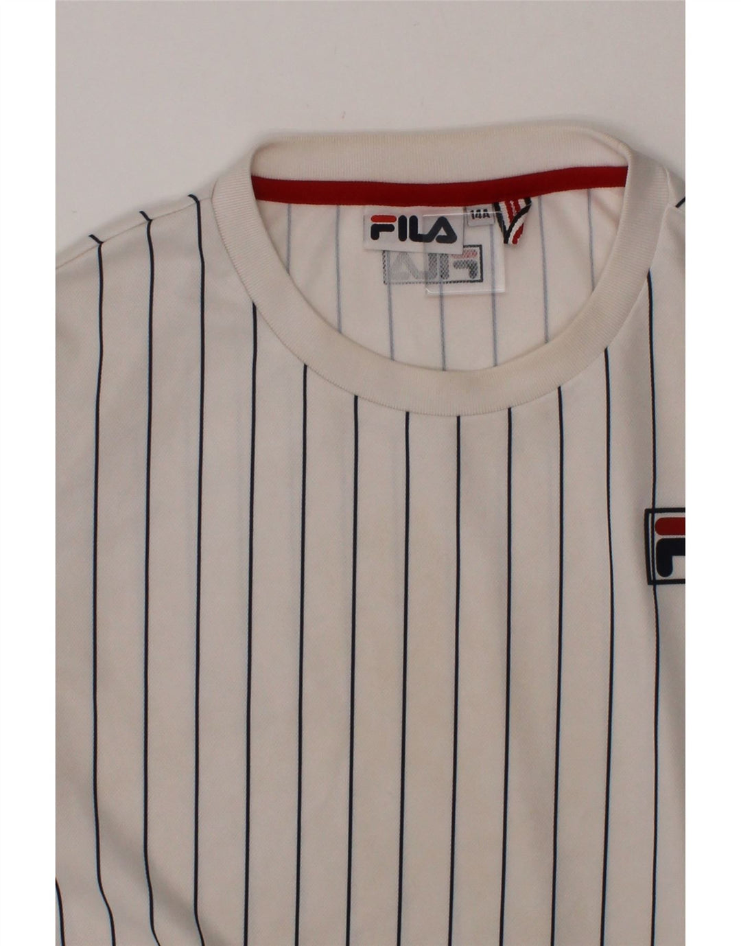 FILA Boys T-Shirt Top 13-14 Years White Striped Vintage Fila and Second-Hand Fila from Messina Hembry 