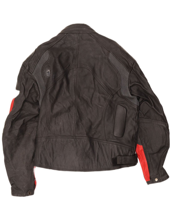 Vintage Womens Leather Racer Jacket UK 14 3XL Black Colorblock