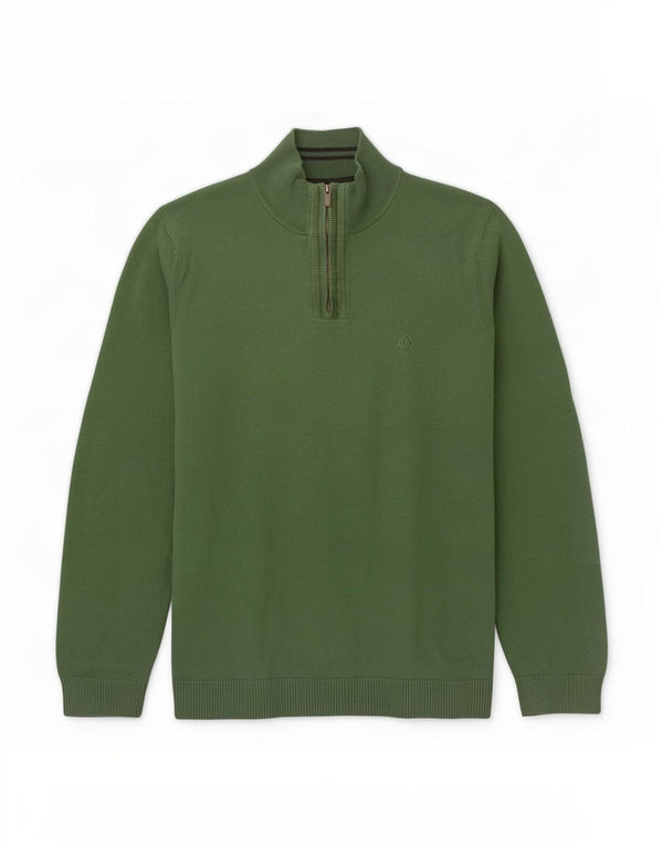 Pulover pentru bărbați Fat Face cu fermoar și gât, bumbac verde 2XL