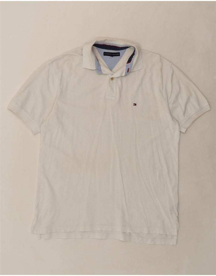 TOMMY HILFIGER Mens Polo Shirt Large White Cotton Vintage Tommy Hilfiger and Second-Hand Tommy Hilfiger from Messina Hembry 