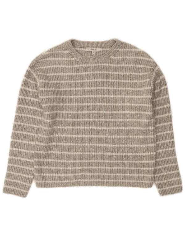 Pulover pentru femei Marks & Spencer cu gât de barcă, UK 10, mic, gri cu dungi