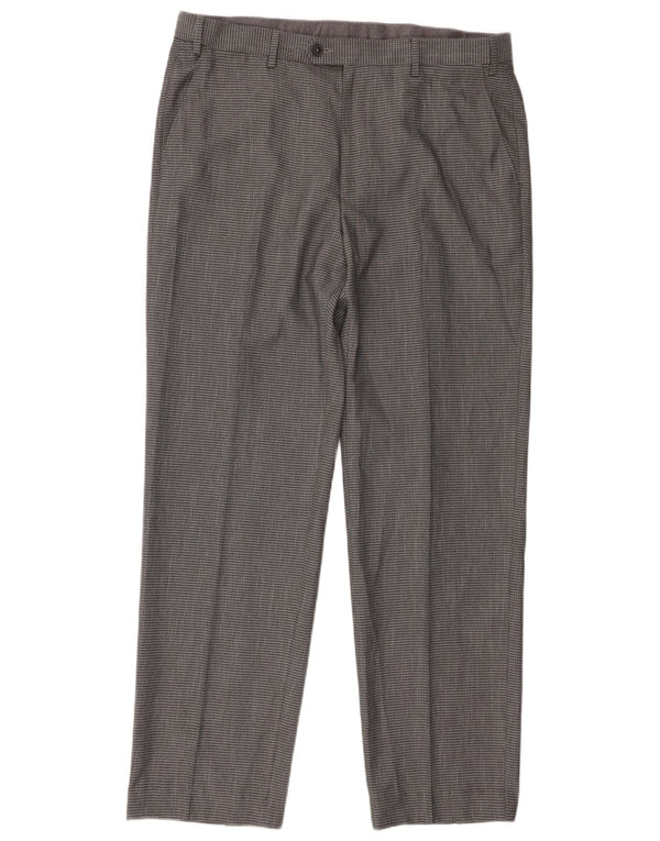 Pantaloni de costum pentru bărbați Marks & Spencer, cu tăiere obișnuită, L36 L29, poliester cu carouri gri