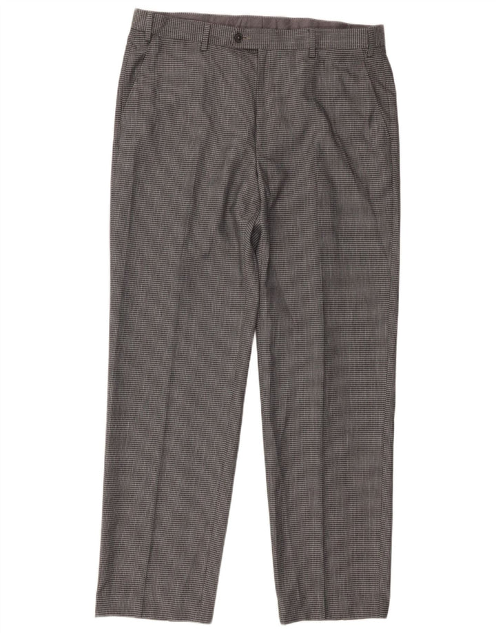 Pantaloni de costum pentru bărbați Marks & Spencer, cu tăiere obișnuită, L36 L29, poliester cu carouri gri