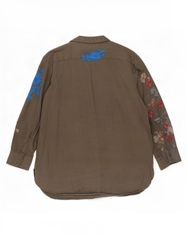 Bluză cămașă cu mâneci 3/4 pentru femei Desigual UK 20 2XL Kaki Floral Lyocell