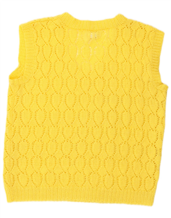 Vintage Womens Vest Tank Top UK 14 Medium Yellow Retro