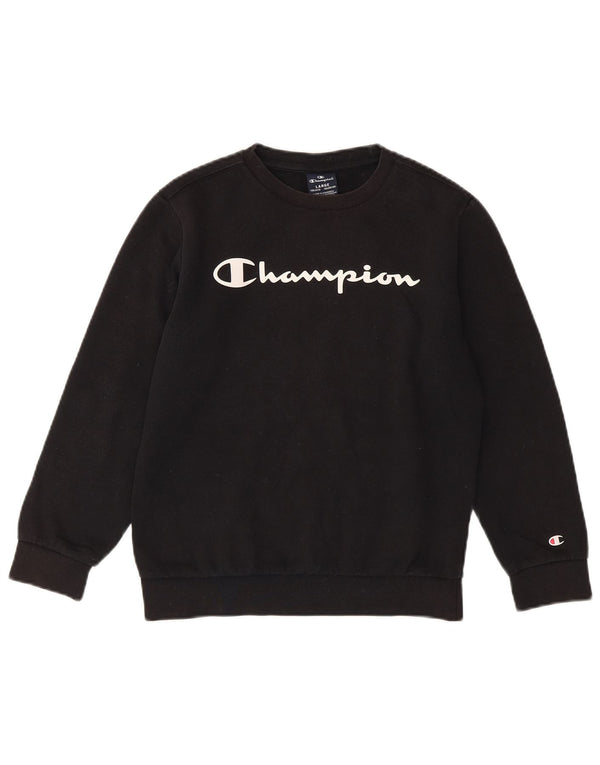 Pulover cu grafic pentru băieți Champion 11-12 ani, mare, negru, bumbac