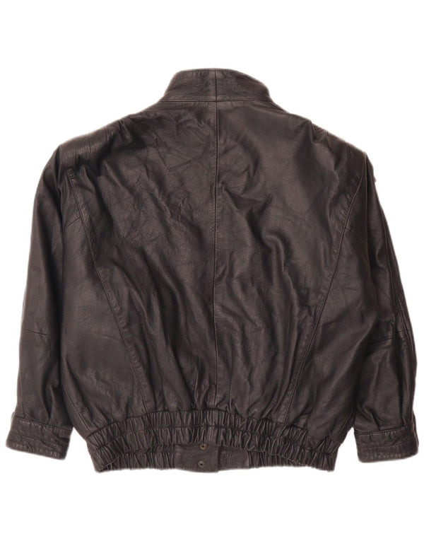 Essebi Womens Leather Jacket IT 42 Medium Navy Blue
