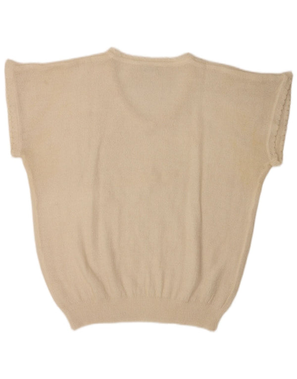 Bluză vintage cu mânecă scurtă pentru femei UK 20 2XL Alb Floral Poliacrilic