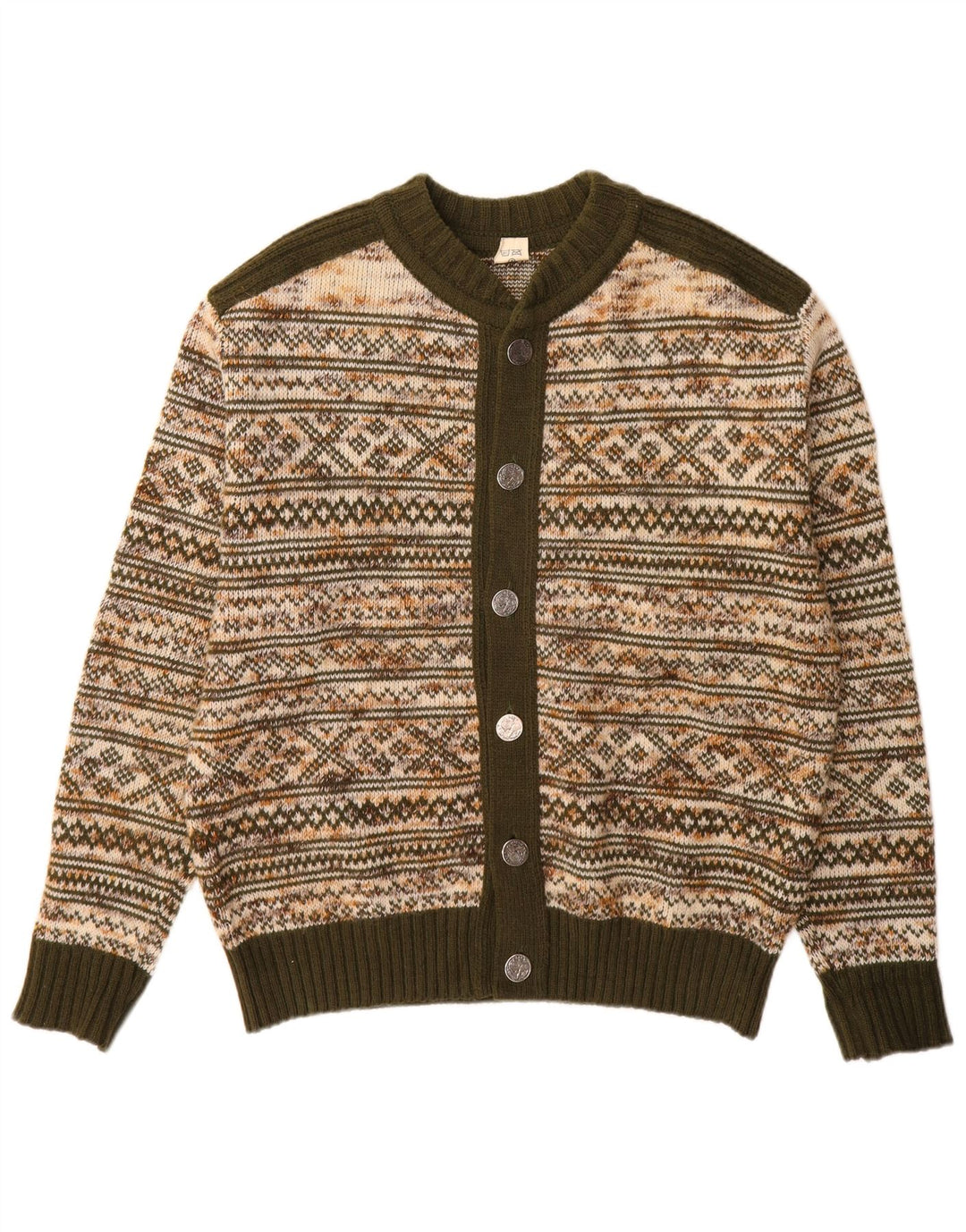Cardigan vintage pentru bărbați, verde mediu, acrilic Fair Isle