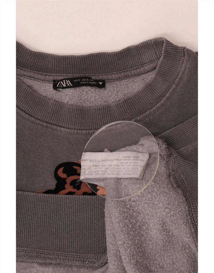 Pulover supradimensionat cu grafic pentru femei Zara UK 10 Bumbac gri mic