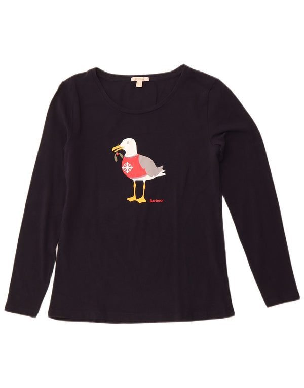 BARBOUR Top cu grafică pentru femei cu mânecă lungă UK 10 Mic bleumarin de Crăciun