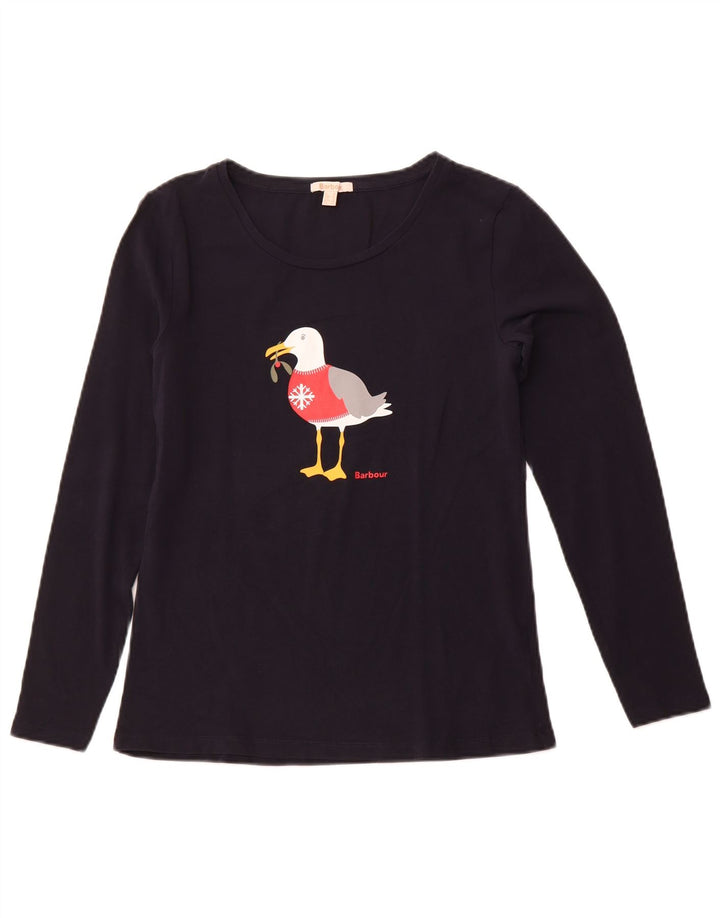 BARBOUR Top cu grafică pentru femei cu mânecă lungă UK 10 Mic bleumarin de Crăciun
