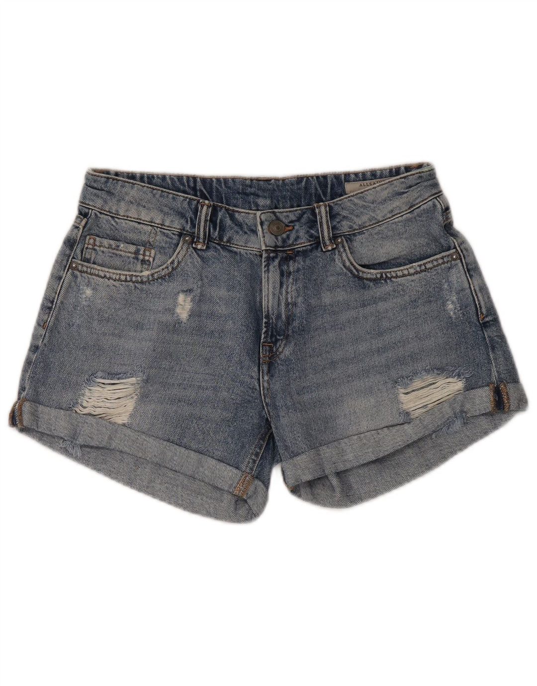Pantaloni scurți din denim învechit pentru femei All Saints W30 bumbac albastru mediu