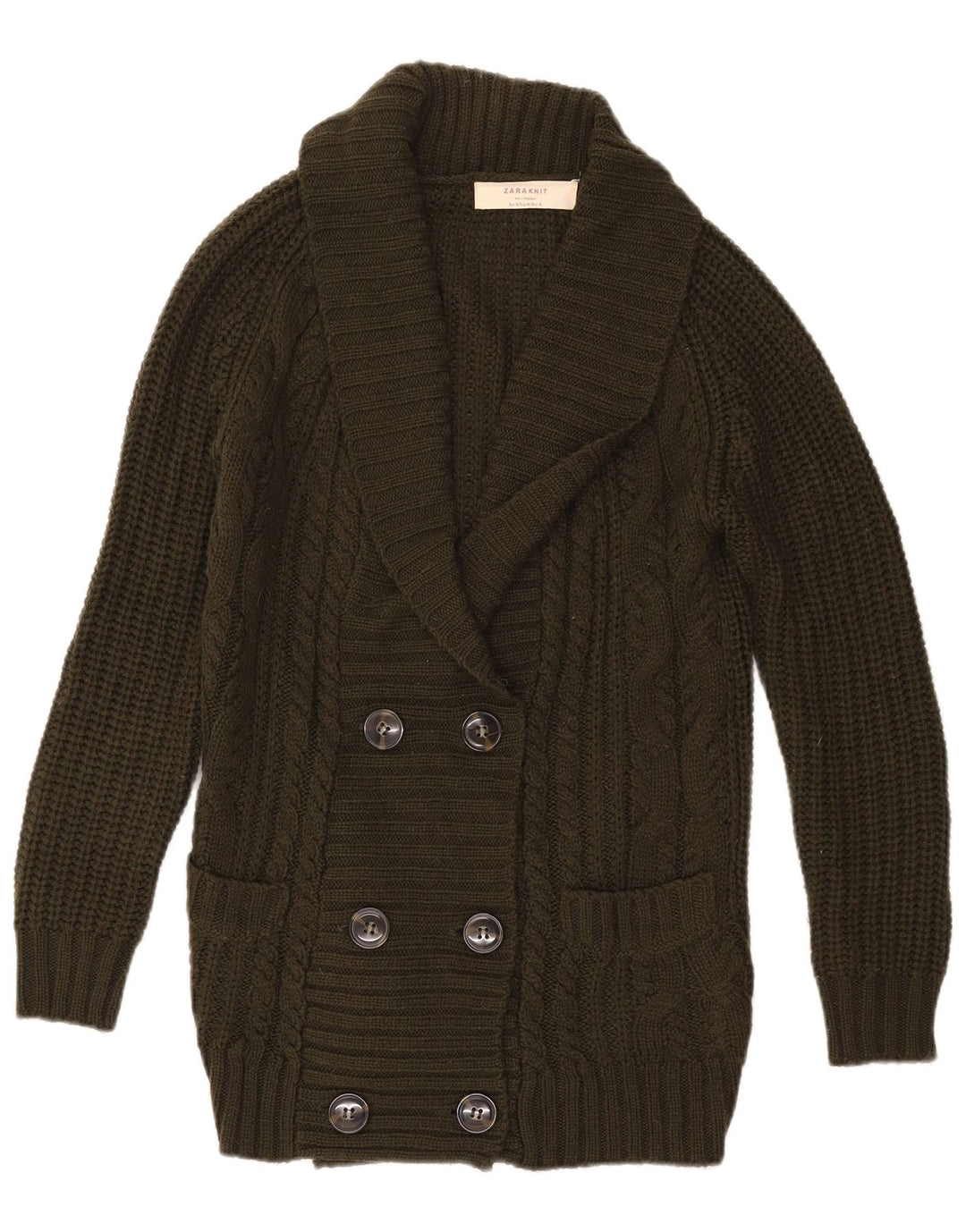 Pulover cardigan cu două piept pentru femei Zara UK 14 Medium Khaki