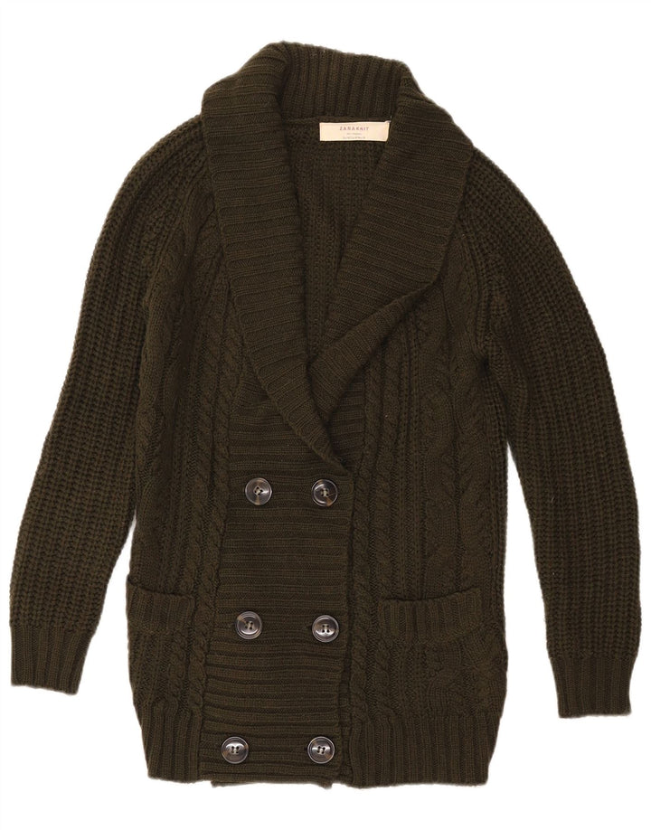 Pulover cardigan cu două piept pentru femei Zara UK 14 Medium Khaki