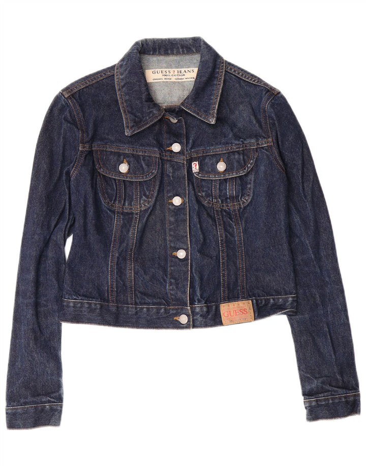 GUESS Womens Crop Denim Jacket UK 10 Small Blue Cotton