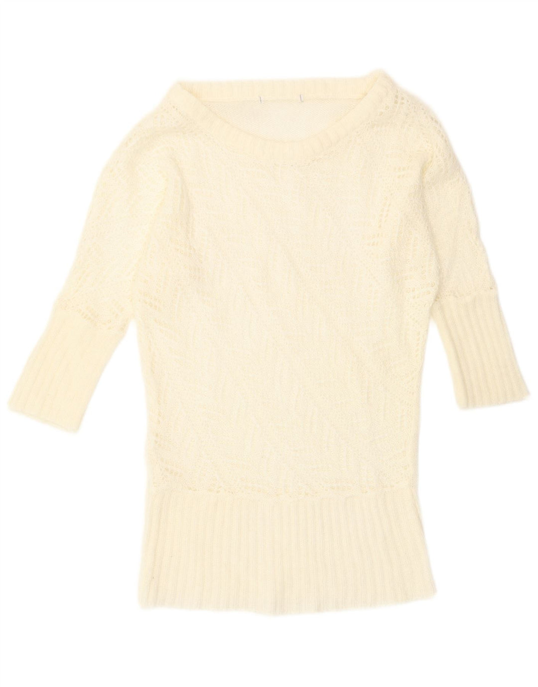 Pulover vintage pentru femei cu mâneci 3/4 cu gât de barcă, alb mediu, UK 12