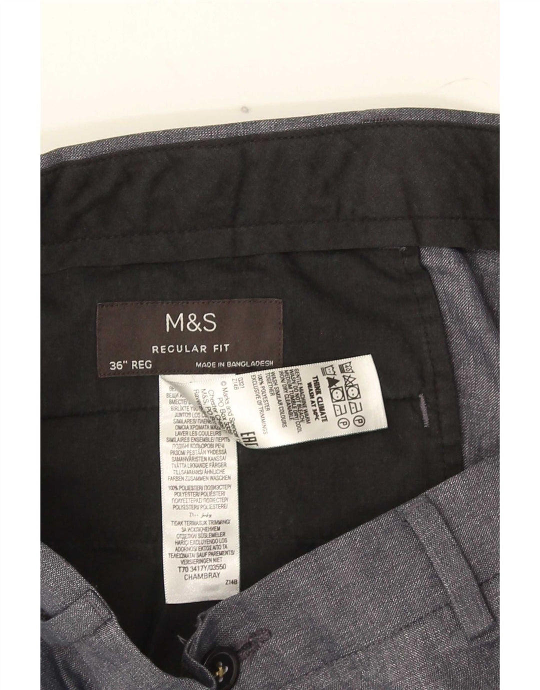Pantaloni chino drepți pentru bărbați Marks & Spencer L36 L30 poliester gri