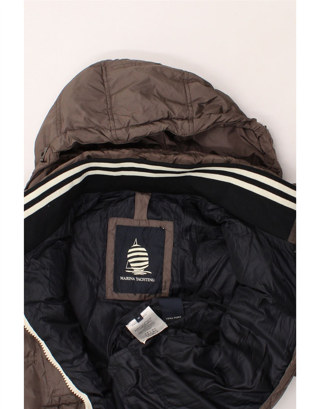MARINA YACHTING Mens Hooded Padded Jacket IT 50 Large Brown Polyamide Vintage Marina Yachting and Second-Hand Marina Yachting from Messina Hembry 