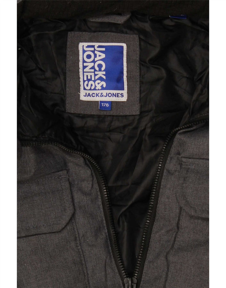 Jack & Jones Jachetă căptușită cu glugă pentru băieți 15-16 ani, gri cu pete