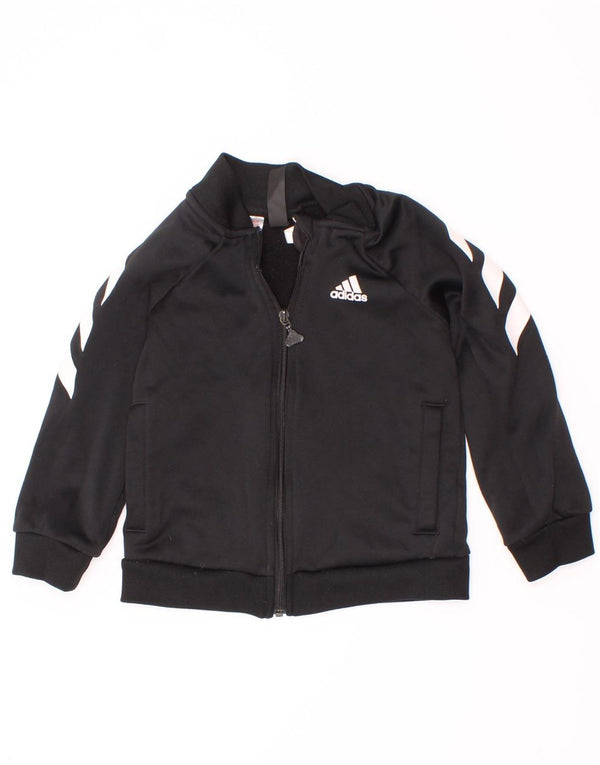 Adidas Boys Tracksuit Top Jacket 3-4 Years Black Colourblock Polyester