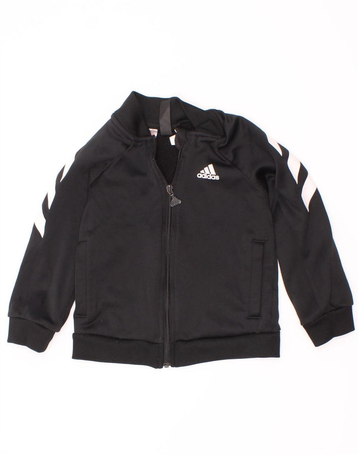 Adidas Boys Tracksuit Top Jacket 3-4 Years Black Colourblock Polyester