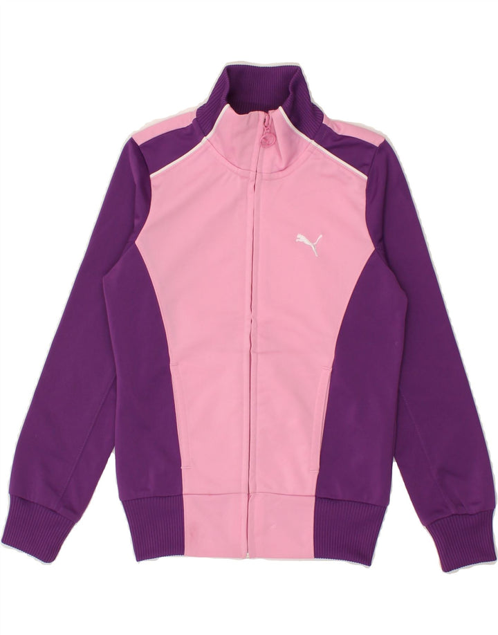 PUMA Girls Tracksuit Top Jacket 7-8 Years Small Pink Colourblock Polyester Vintage Puma and Second-Hand Puma from Messina Hembry 