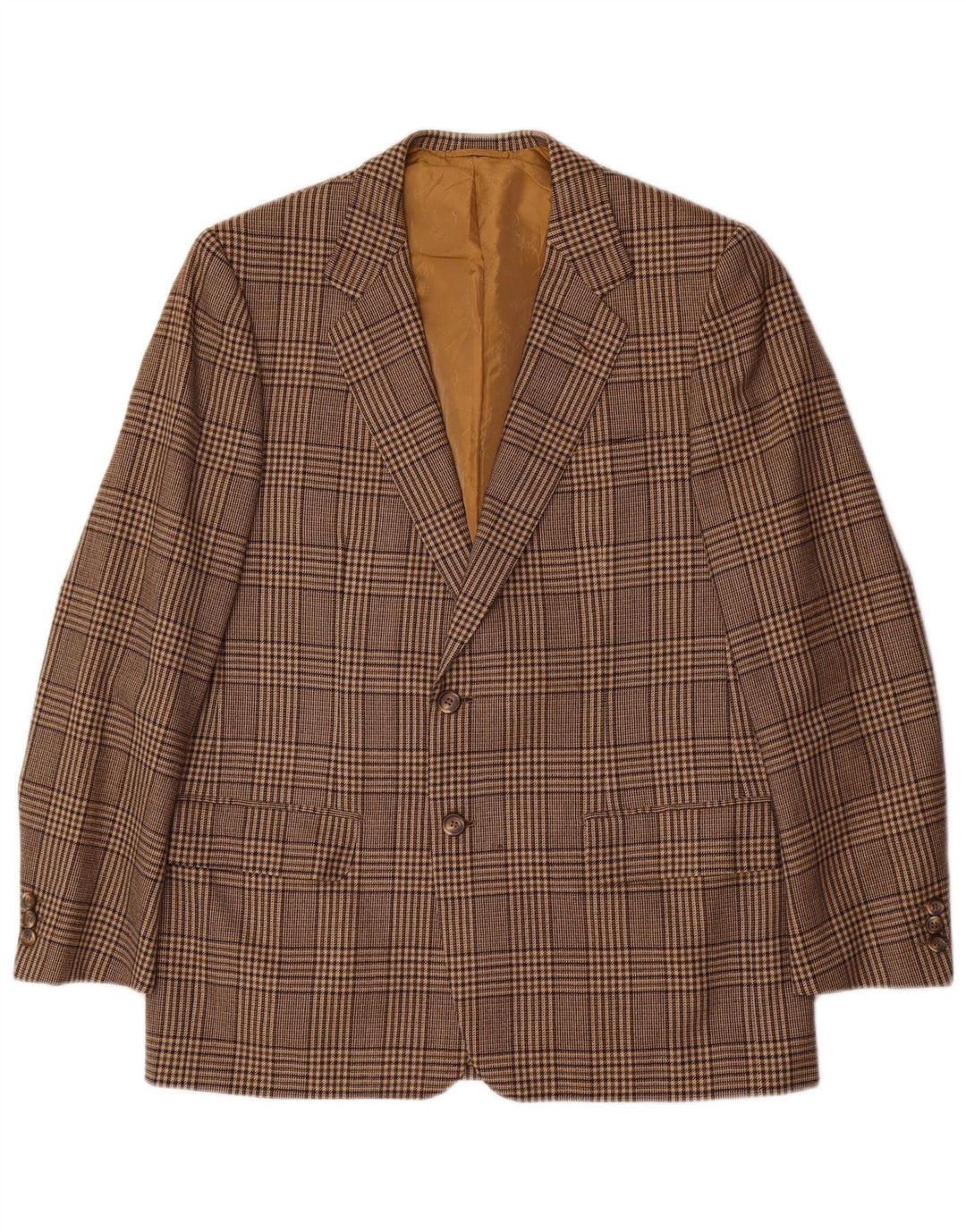 Jachetă vintage pentru bărbați cu 2 nasturi, UK 42 XL, lână cu carouri maro