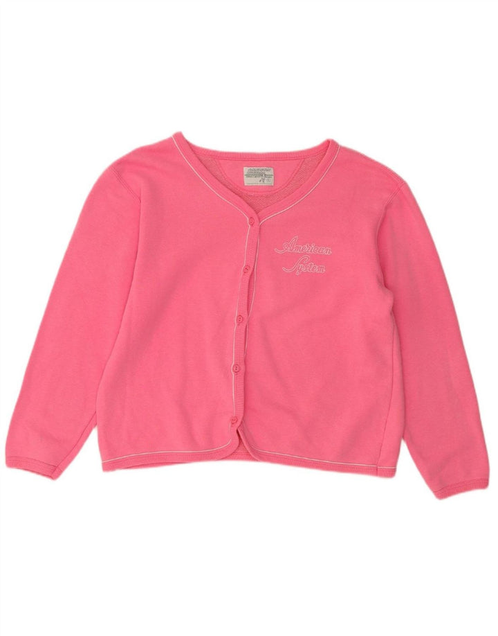AMERICAN SYSTEM Womens Oversized Graphic Cardigan Sweater UK 10 Small Pink Vintage American System and Second-Hand American System from Messina Hembry 