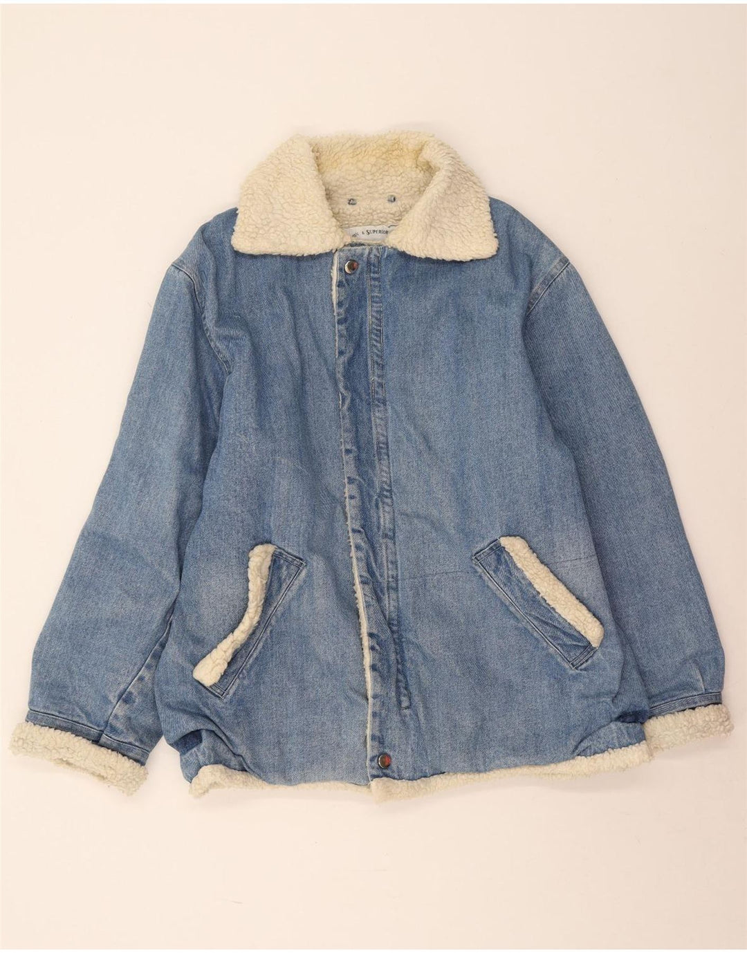 Jachetă din denim Sherpa pentru bărbați vintage UK 38, albastru mediu