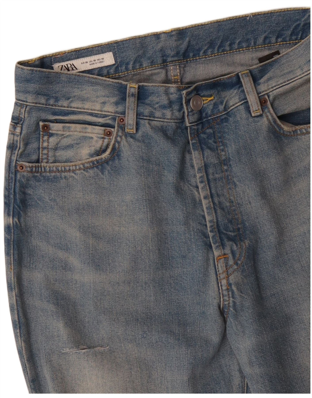 Blugi Distressed Straight ZARA pentru bărbați EU 38 Mici L30 L33 Albastru