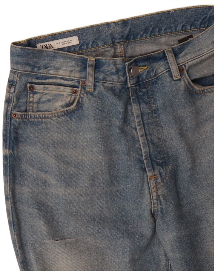 Blugi Distressed Straight ZARA pentru bărbați EU 38 Mici L30 L33 Albastru