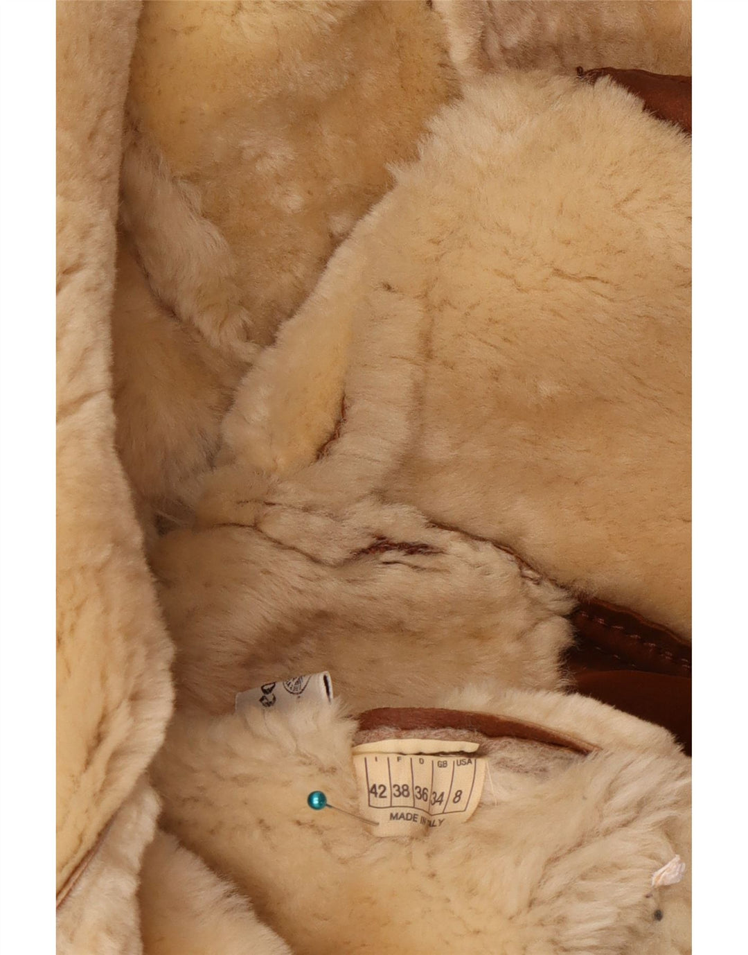 Jachetă vintage oversized din shearling pentru femei US 8 Medium Brown Leather