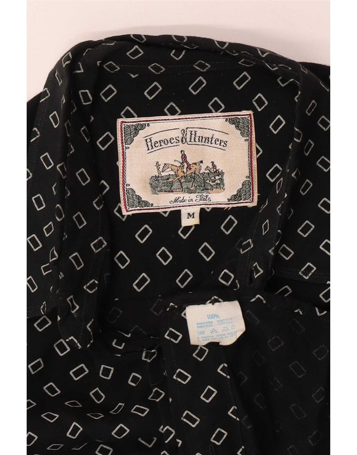 Cămașă Vintage Bărbați Mediu Negru Geometric Viscoză