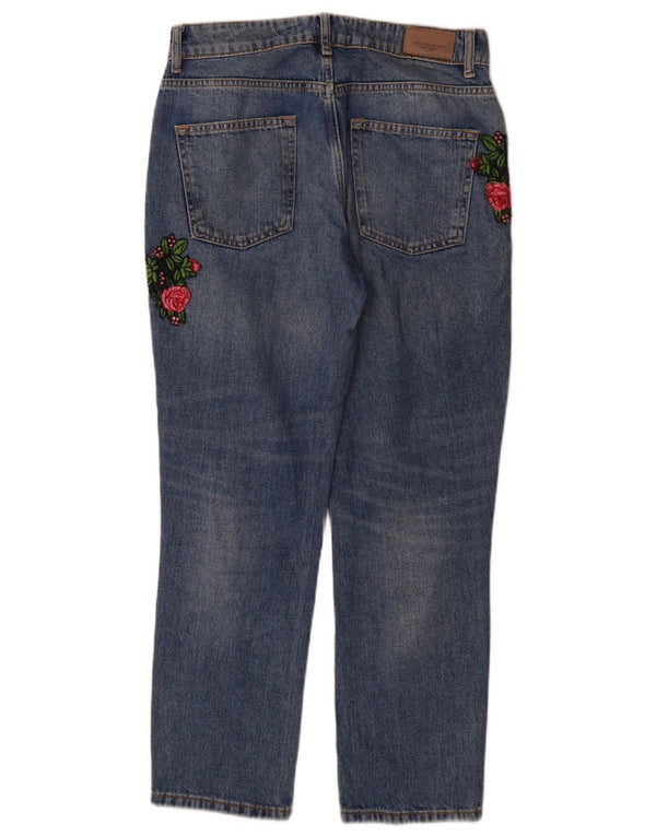 Blugi drepți învechiți pentru femei Zara EU 36 XS W26 L29 Bumbac floral albastru