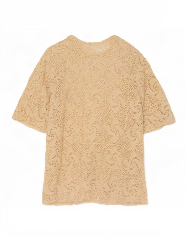 Bluză din croșetat vintage pentru femei UK 16 Large Beige