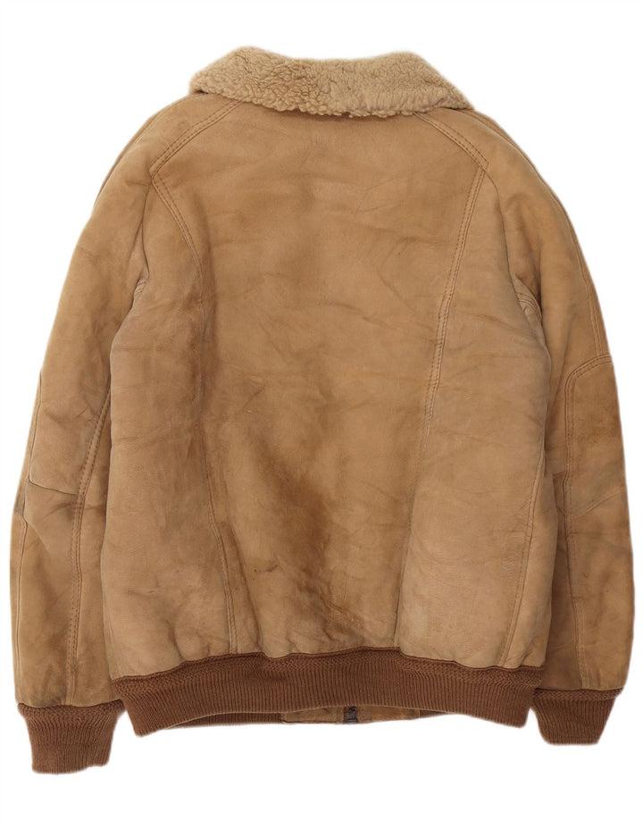 Jachetă Bomber din shearling vintage pentru bărbați EU 50, mare, bej, din shearling