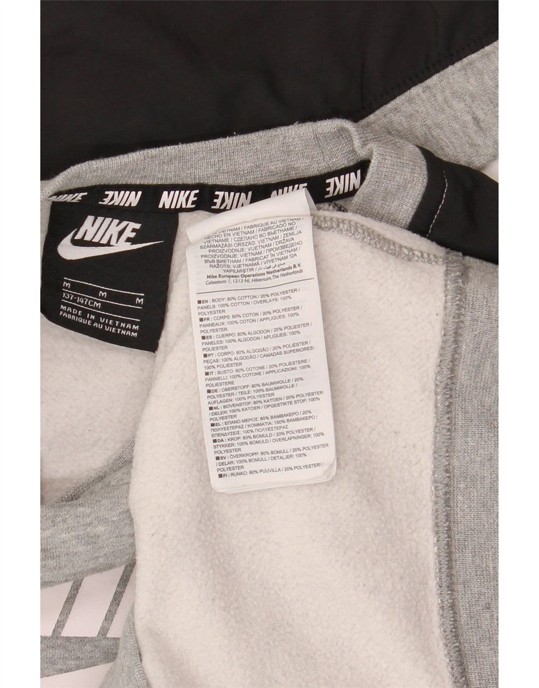 Pulover grafic pentru băieți NIKE 10-11 ani, gri mediu, color block