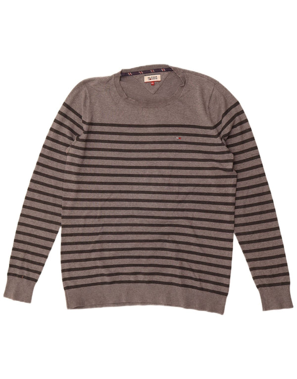 Pulover Tommy Hilfiger pentru bărbați, cu gât crew, 2XL, bumbac cu dungi gri