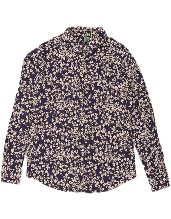 Cămașă supradimensionată pentru femei BENETTON UK 10 mic, albastru, bumbac floral