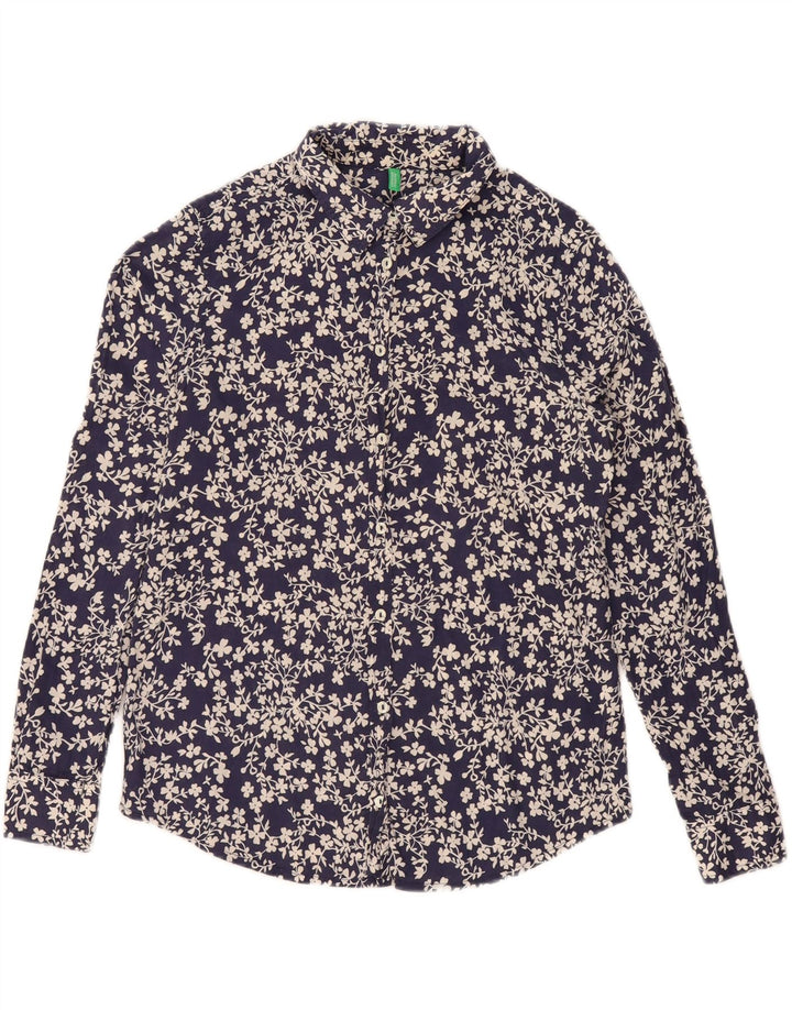 Cămașă supradimensionată pentru femei BENETTON UK 10 mic, albastru, bumbac floral