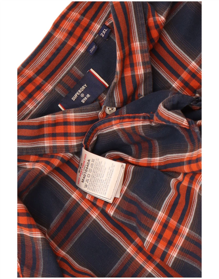 Cămașă de flanel pentru bărbați Superdry 2XL, bumbac cu carouri bleumarin